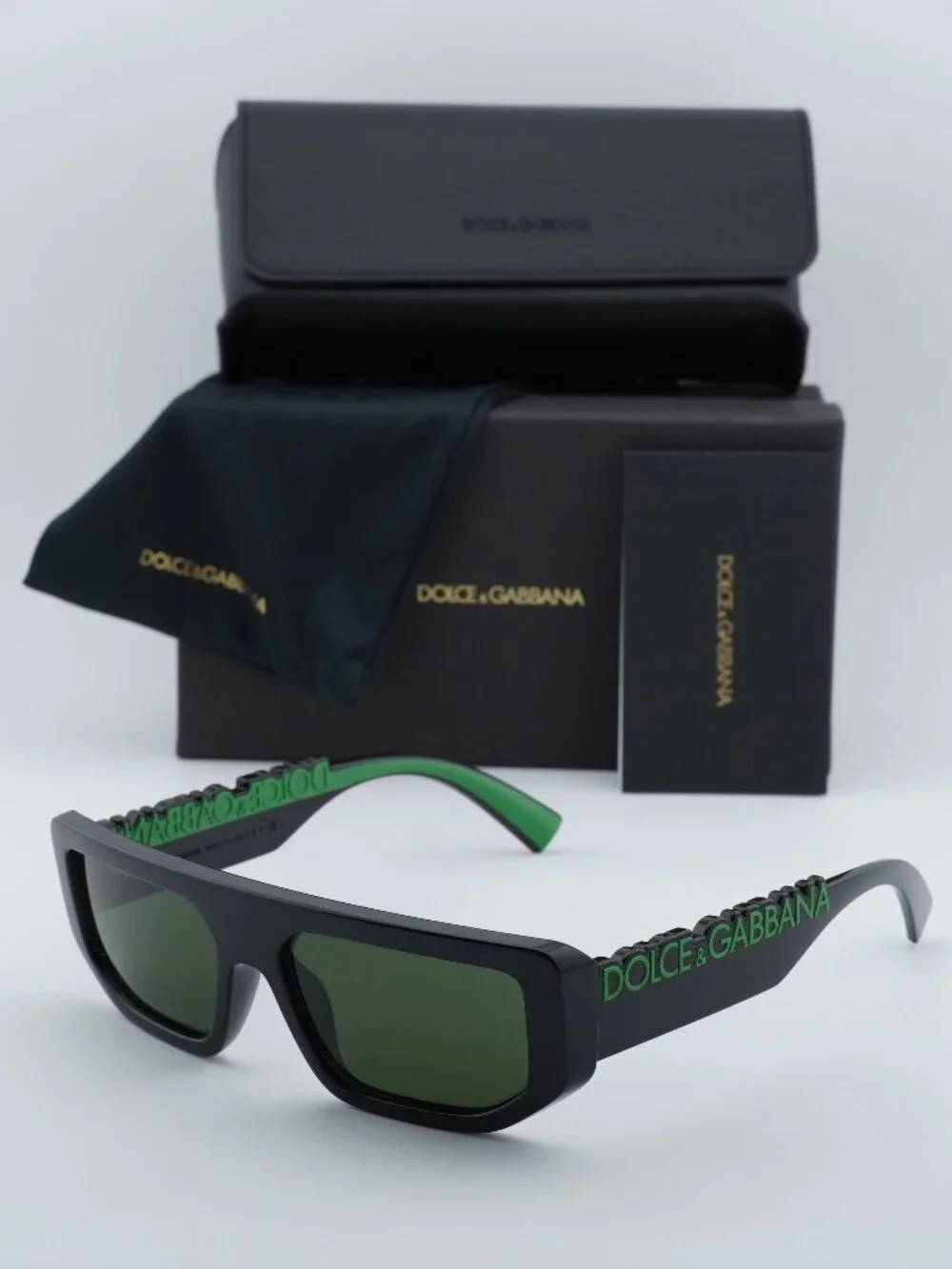 Dolce & Gabbana DG6203 501/71 Rectangle Sunglasses - Black/Green/Dark Green